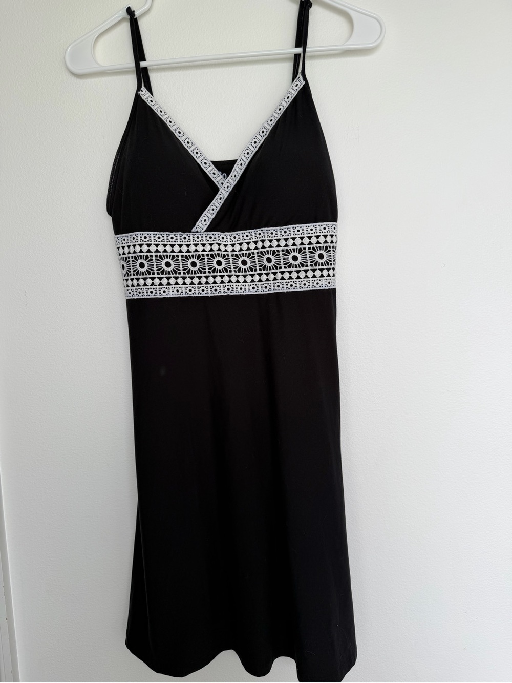 Black Spaghetti Strap Dress with White Lace Trim